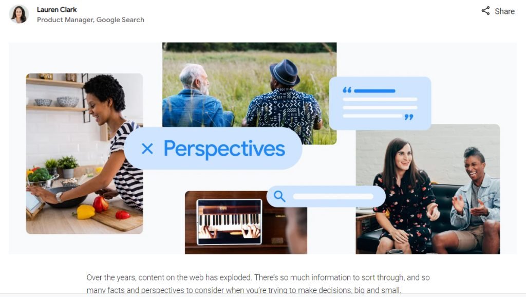 “Perspective” Feature; Diversify Search Result 